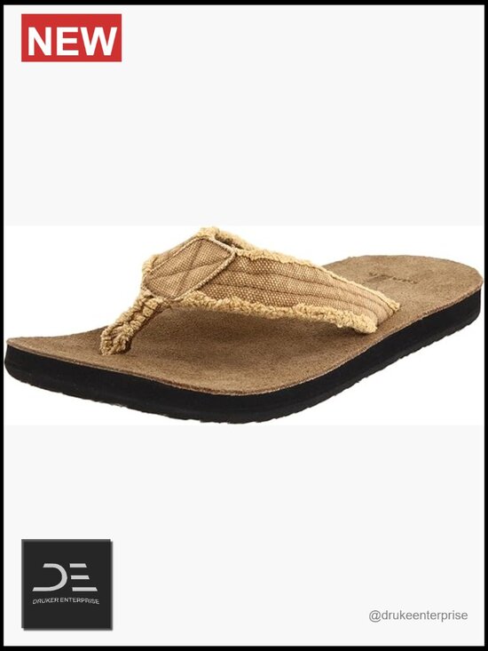 Frayed Canvas Strap Cushioned Flip Flop Sandals Mens main image 7